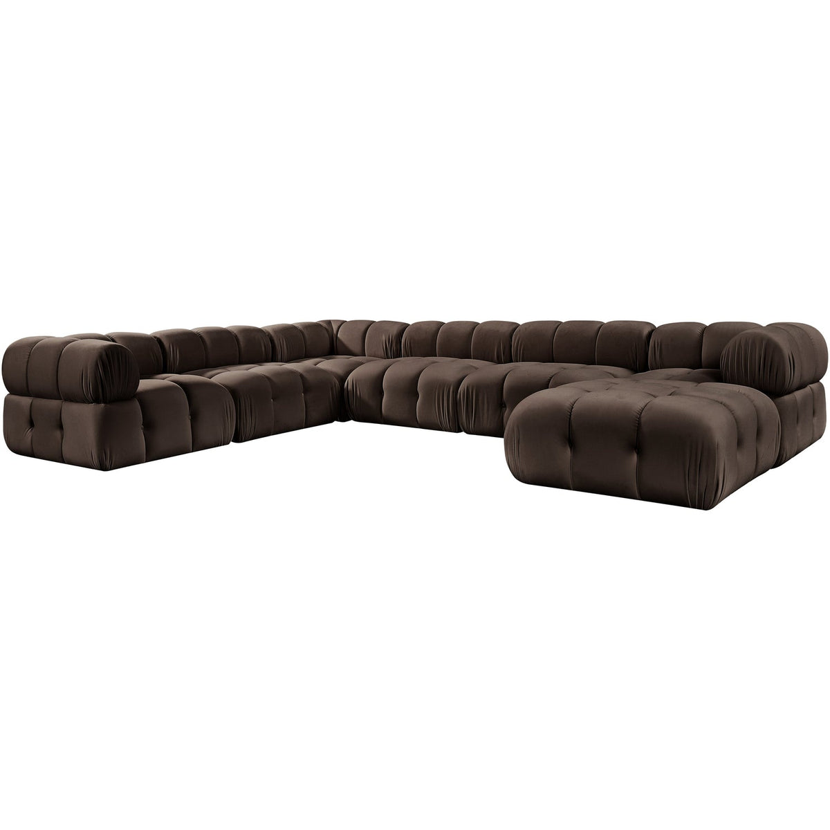 Orin Brown Velvet Performance Fabric Upholstered 7 Piece Modular Sectional Sofa