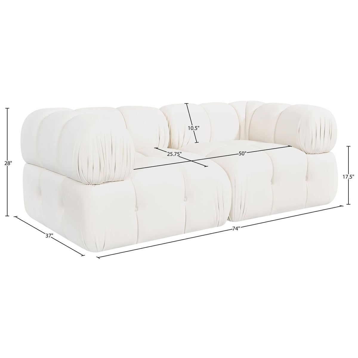 Orin Cream Velvet Performance Fabric Upholstered 2 Piece Modular Sofa