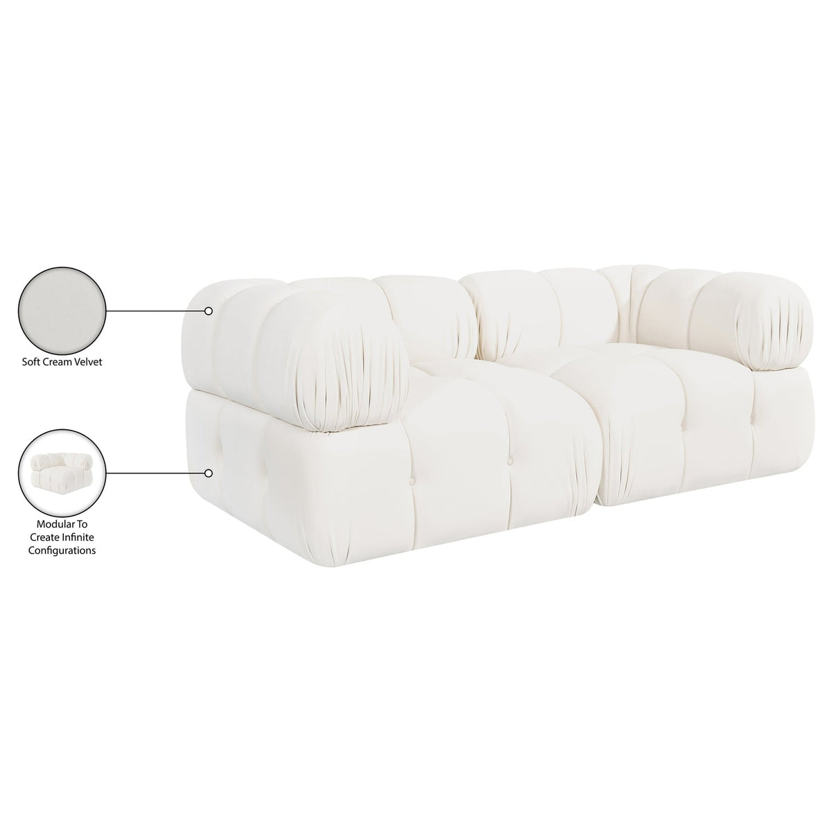 Orin Cream Velvet Performance Fabric Upholstered 2 Piece Modular Sofa