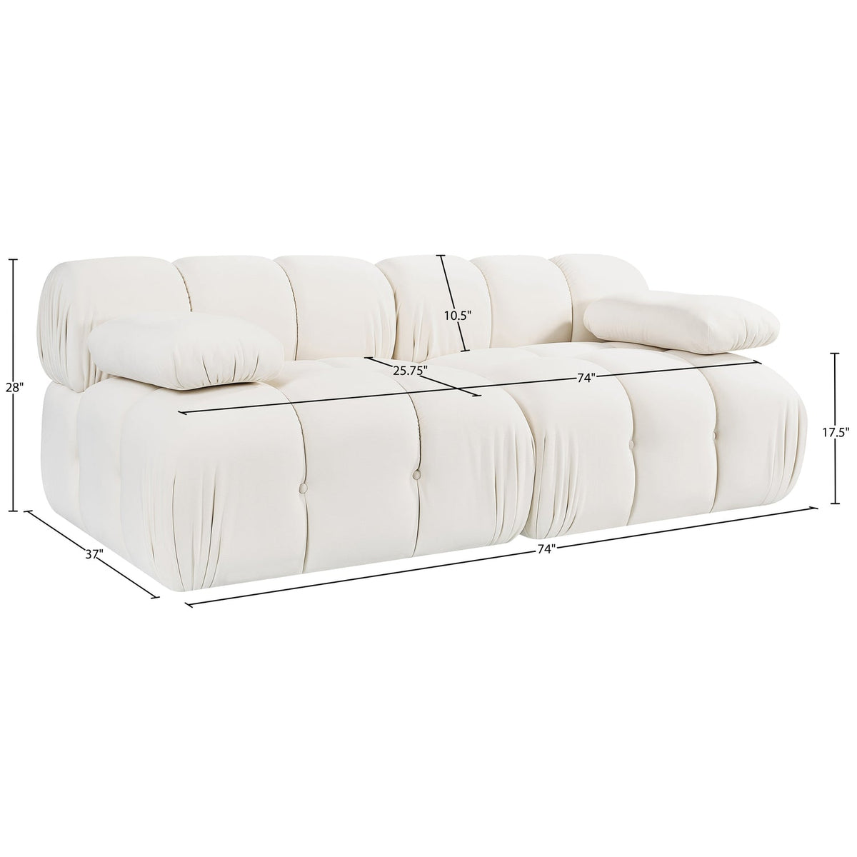 Orin Cream Velvet Performance Fabric Upholstered 2 Piece Modular Sofa