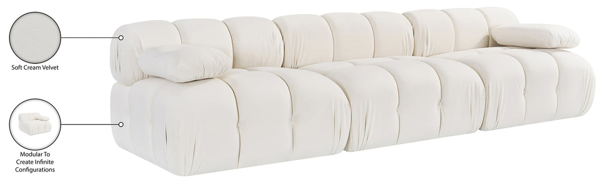 Orin Cream Velvet Performance Fabric Upholstered 3 Piece Modular Sofa