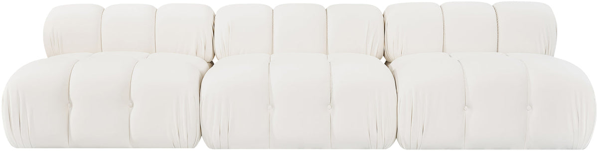 Orin Cream Velvet Performance Fabric Upholstered 3 Piece Modular Sofa