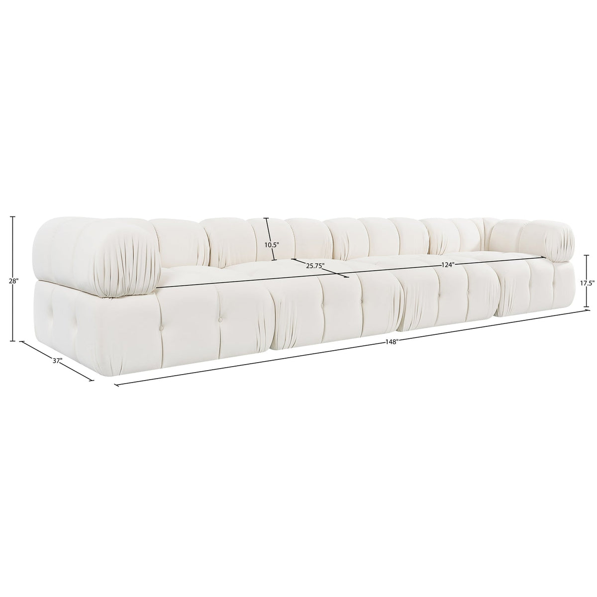 Orin Cream Velvet Performance Fabric Upholstered 4 Piece Modular Sofa