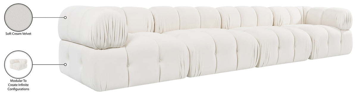 Orin Cream Velvet Performance Fabric Upholstered 4 Piece Modular Sofa