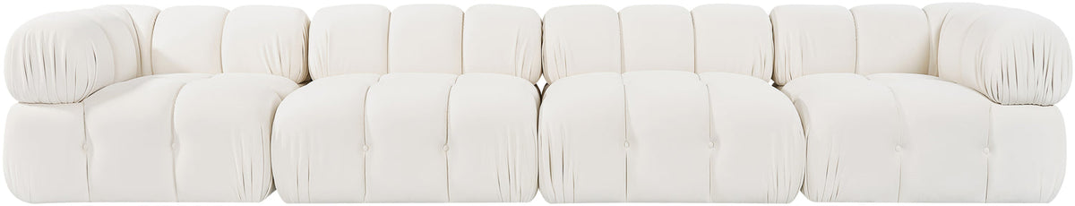 Orin Cream Velvet Performance Fabric Upholstered 4 Piece Modular Sofa