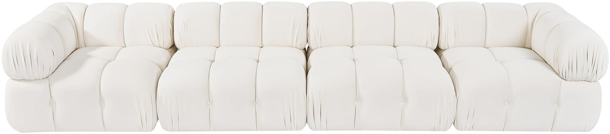 Orin Cream Velvet Performance Fabric Upholstered 4 Piece Modular Sofa