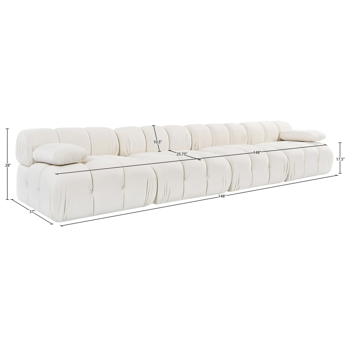 Orin Cream Velvet Performance Fabric Upholstered 4 Piece Modular Sofa
