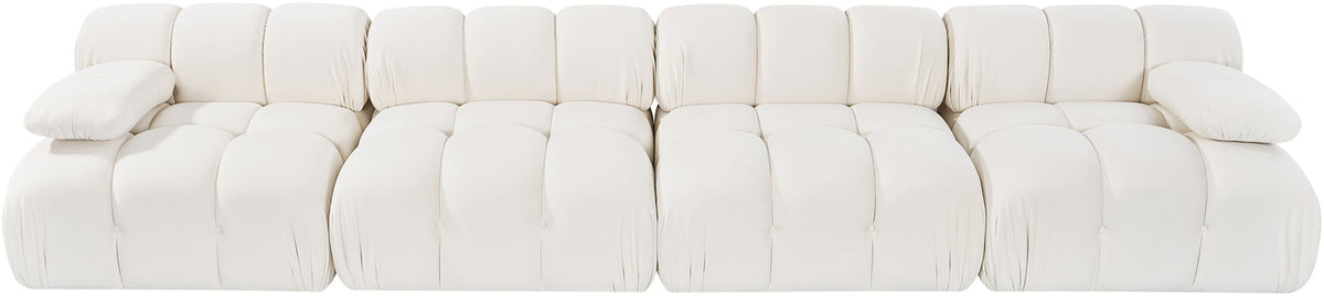 Orin Cream Velvet Performance Fabric Upholstered 4 Piece Modular Sofa