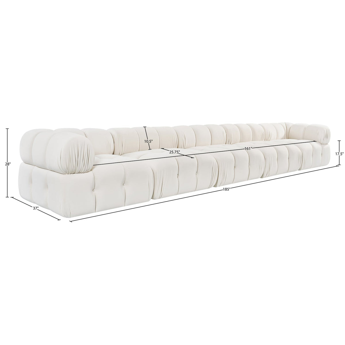 Orin Cream Velvet Performance Fabric Upholstered 5 Piece Modular Sofa