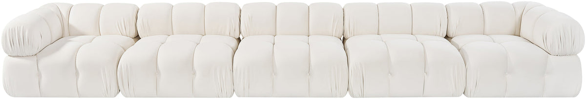 Orin Cream Velvet Performance Fabric Upholstered 5 Piece Modular Sofa