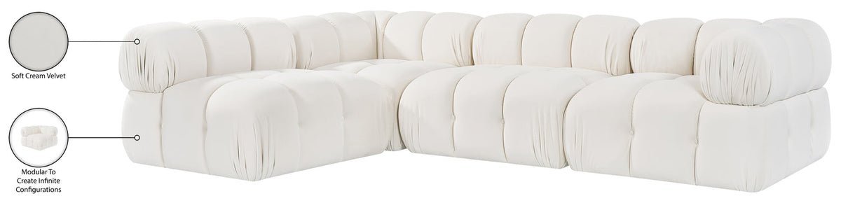 Orin Cream Velvet Performance Fabric Upholstered 4 Piece Modular Sectional Sofa