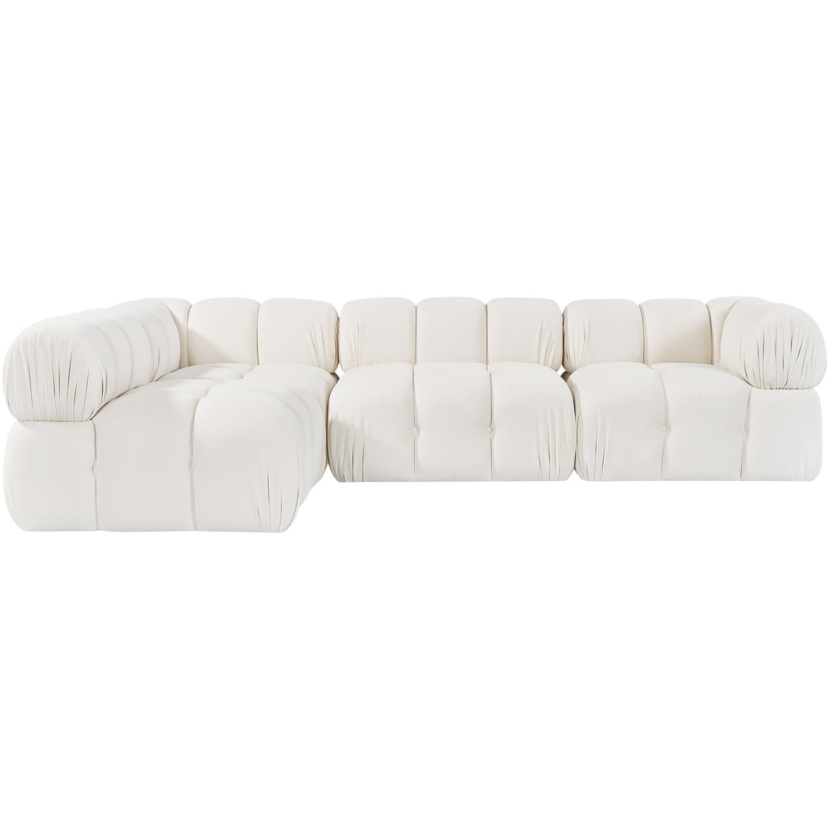 Orin Cream Velvet Performance Fabric Upholstered 4 Piece Modular Sectional Sofa