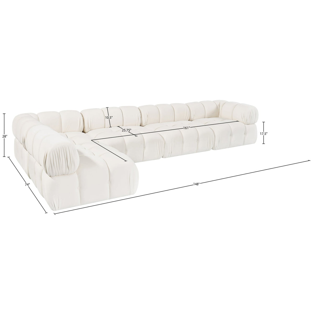 Orin Cream Velvet Performance Fabric Upholstered 5 Piece Modular Sectional Sofa