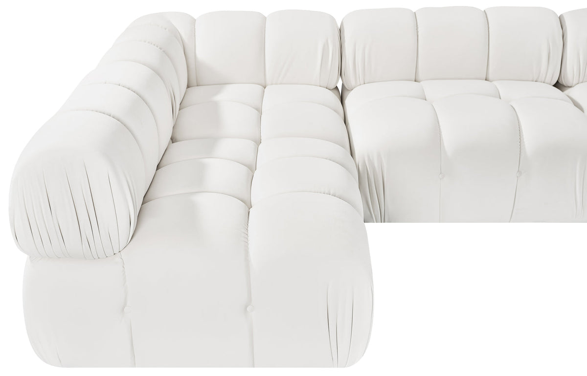 Orin Cream Velvet Performance Fabric Upholstered 5 Piece Modular Sectional Sofa