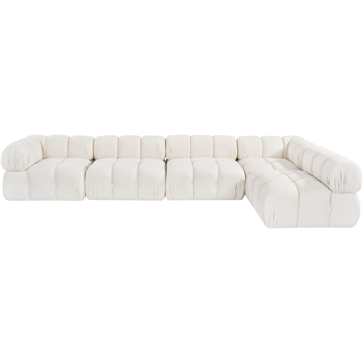 Orin Cream Velvet Performance Fabric Upholstered 5 Piece Modular Sectional Sofa