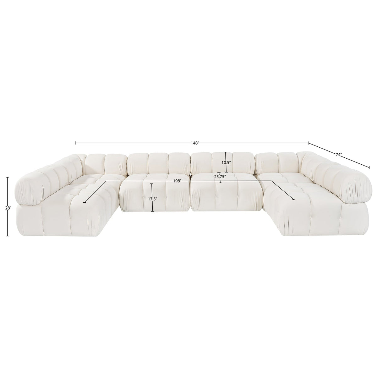 Orin Cream Velvet Performance Fabric Upholstered 6 Piece Modular Sectional Sofa