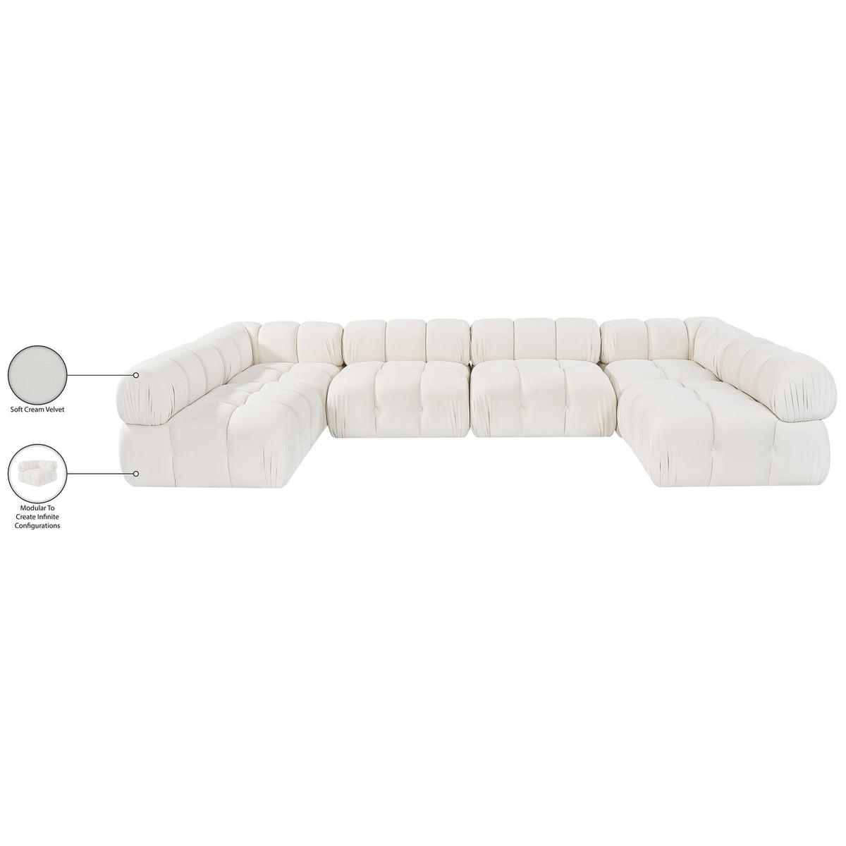 Orin Cream Velvet Performance Fabric Upholstered 6 Piece Modular Sectional Sofa