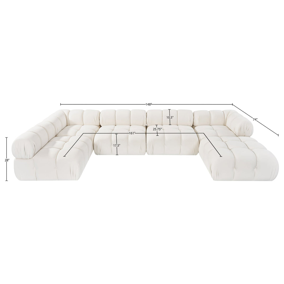 Orin Cream Velvet Performance Fabric Upholstered 6 Piece Modular Sectional Sofa