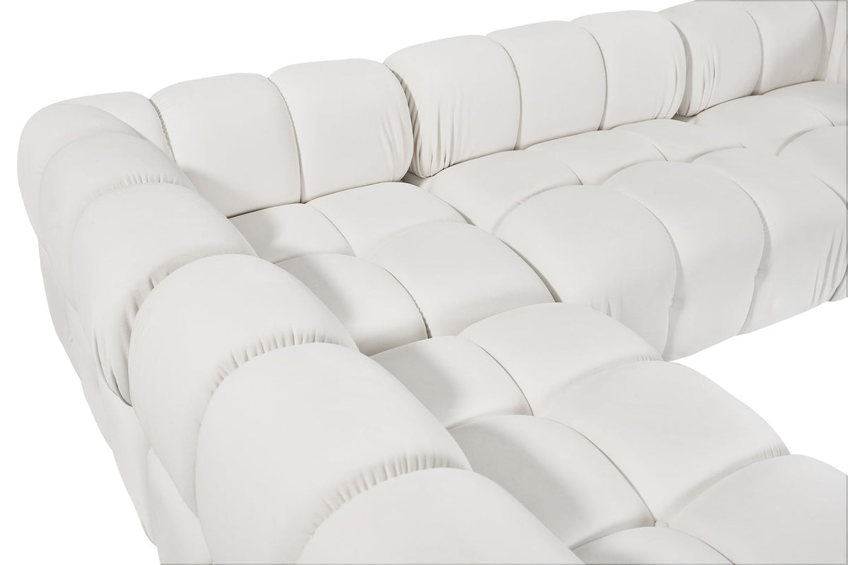 Orin Cream Velvet Performance Fabric Upholstered 6 Piece Modular Sectional Sofa