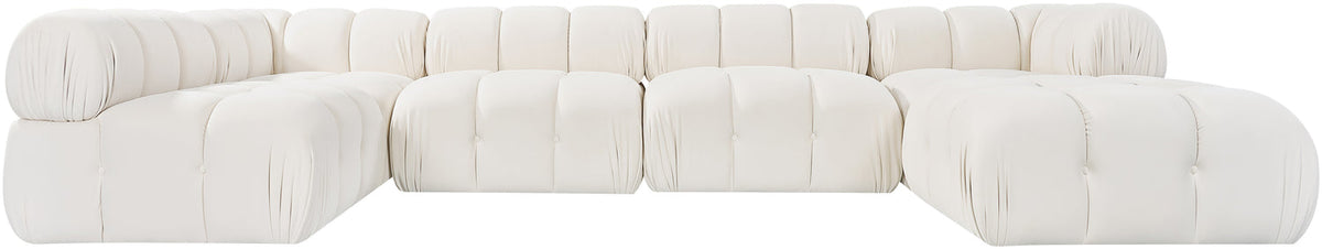 Orin Cream Velvet Performance Fabric Upholstered 6 Piece Modular Sectional Sofa