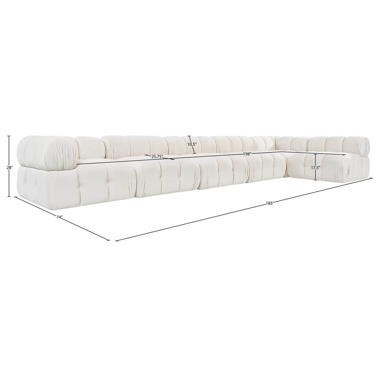 Orin Cream Velvet Performance Fabric Upholstered 6 Piece Modular Sectional Sofa