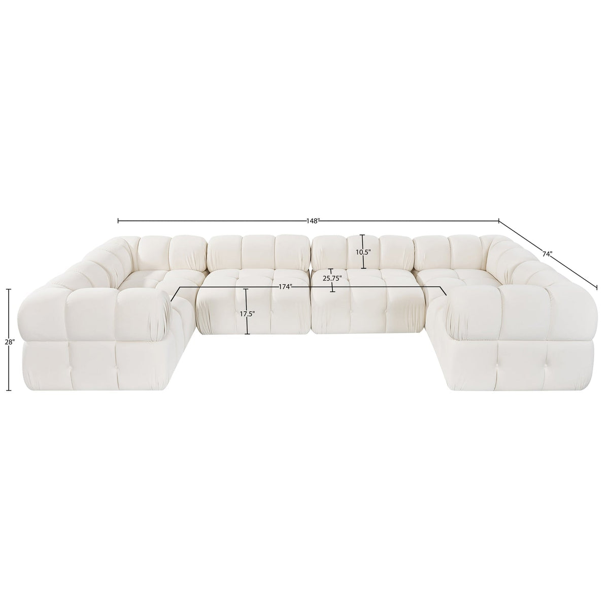 Orin Cream Velvet Performance Fabric Upholstered 6 Piece Modular Sectional Sofa