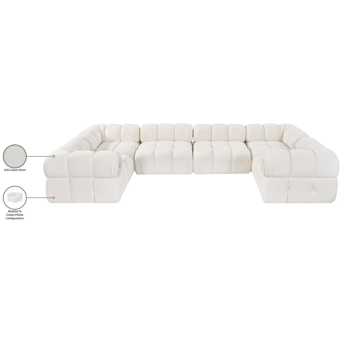 Orin Cream Velvet Performance Fabric Upholstered 6 Piece Modular Sectional Sofa