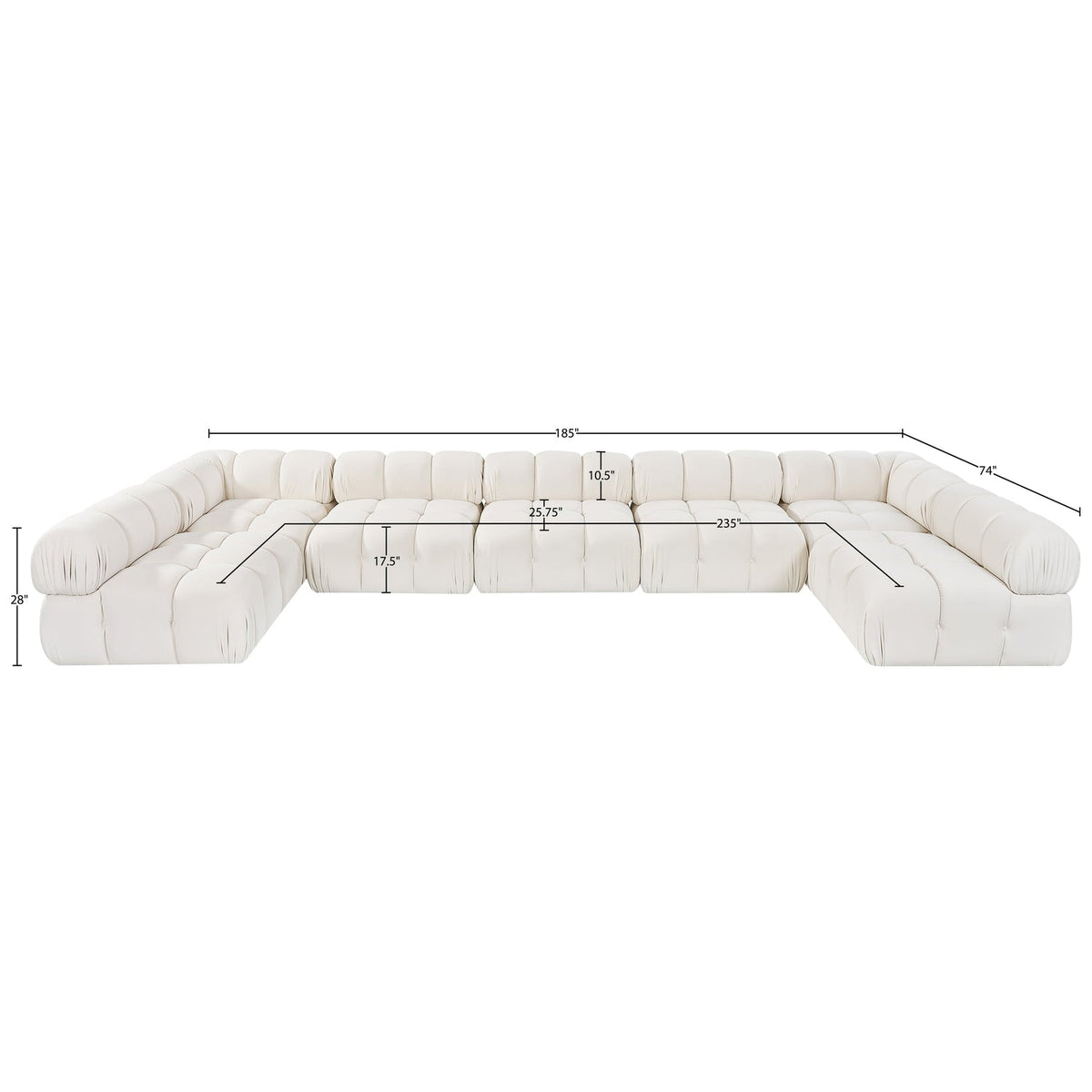 Orin Cream Velvet Performance Fabric Upholstered 7 Piece Modular Sectional Sofa