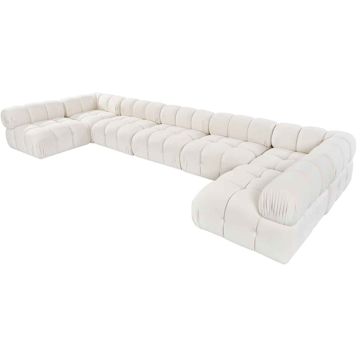 Orin Cream Velvet Performance Fabric Upholstered 7 Piece Modular Sectional Sofa