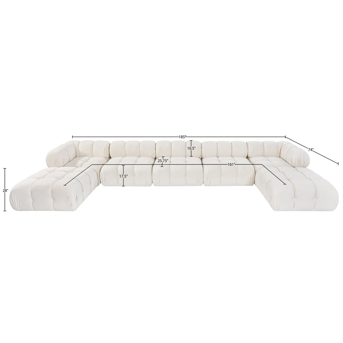 Orin Cream Velvet Performance Fabric Upholstered 7 Piece Modular Sectional Sofa