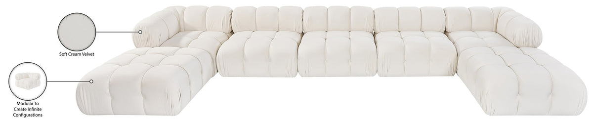 Orin Cream Velvet Performance Fabric Upholstered 7 Piece Modular Sectional Sofa
