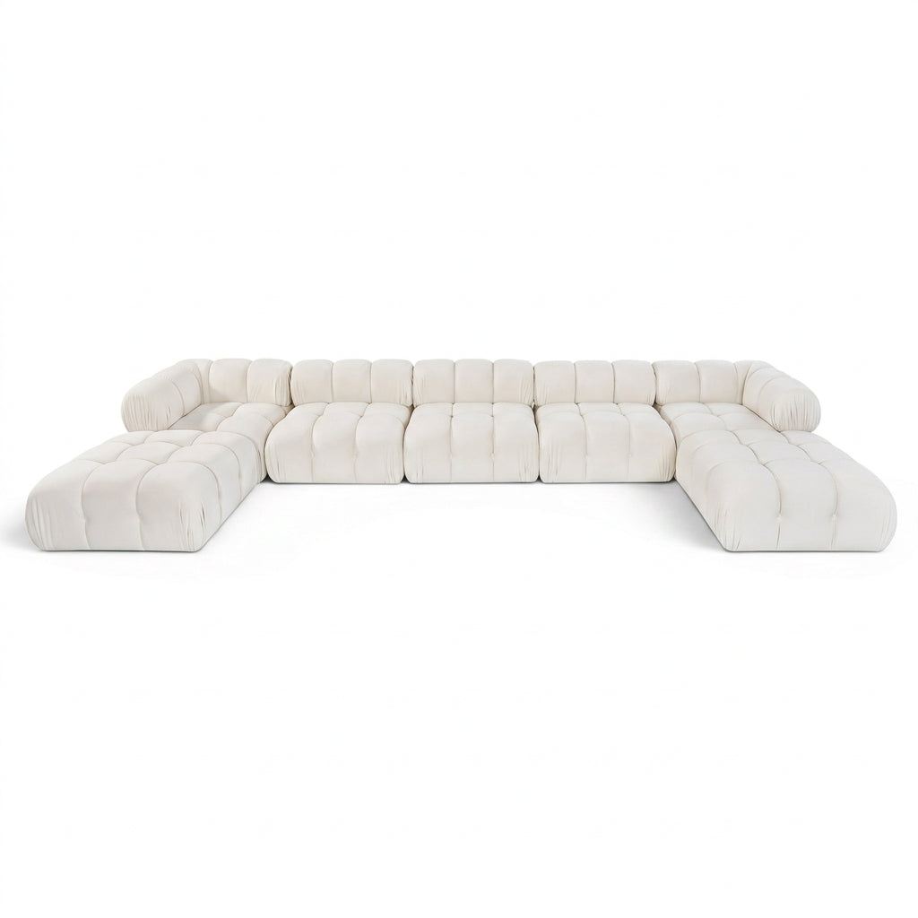 Orin Cream Velvet Performance Fabric Upholstered 7 pc. Modular Sectional in cream velvet, primary product view