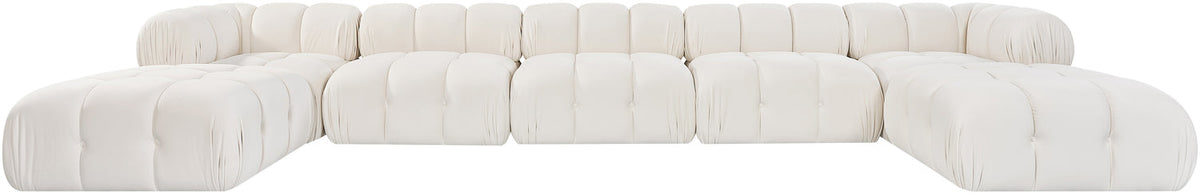 Orin Cream Velvet Performance Fabric Upholstered 7 Piece Modular Sectional Sofa