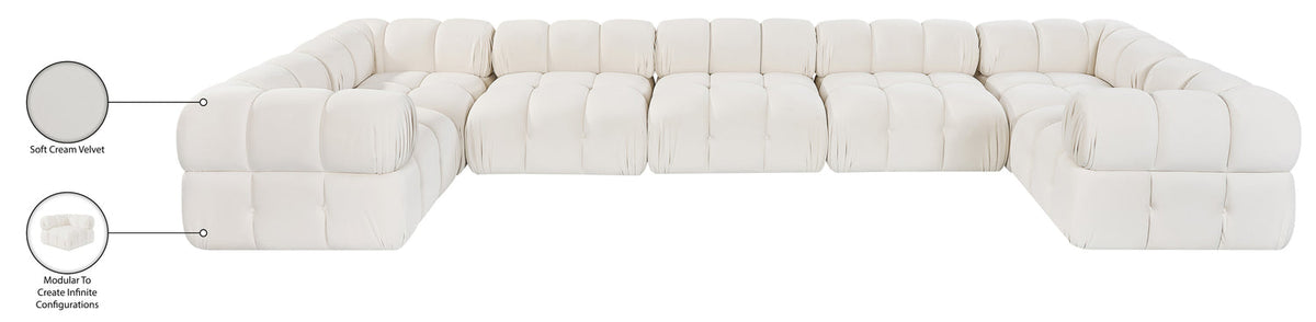 Orin Cream Velvet Performance Fabric Upholstered 7 Piece Modular Sectional Sofa