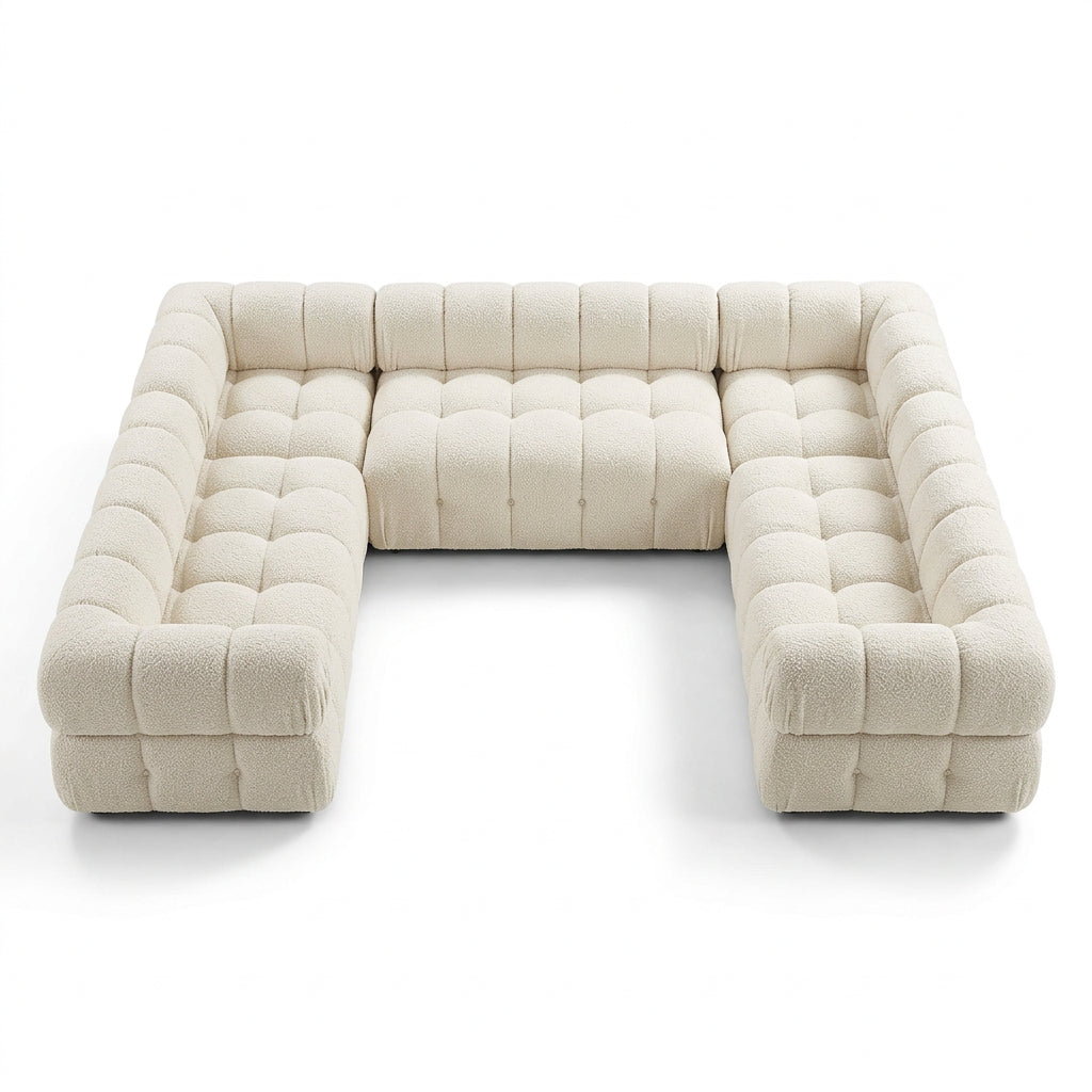 Orin 7pc Modular Sectional in cream velvet performance fabric, 74" deep, primary product view