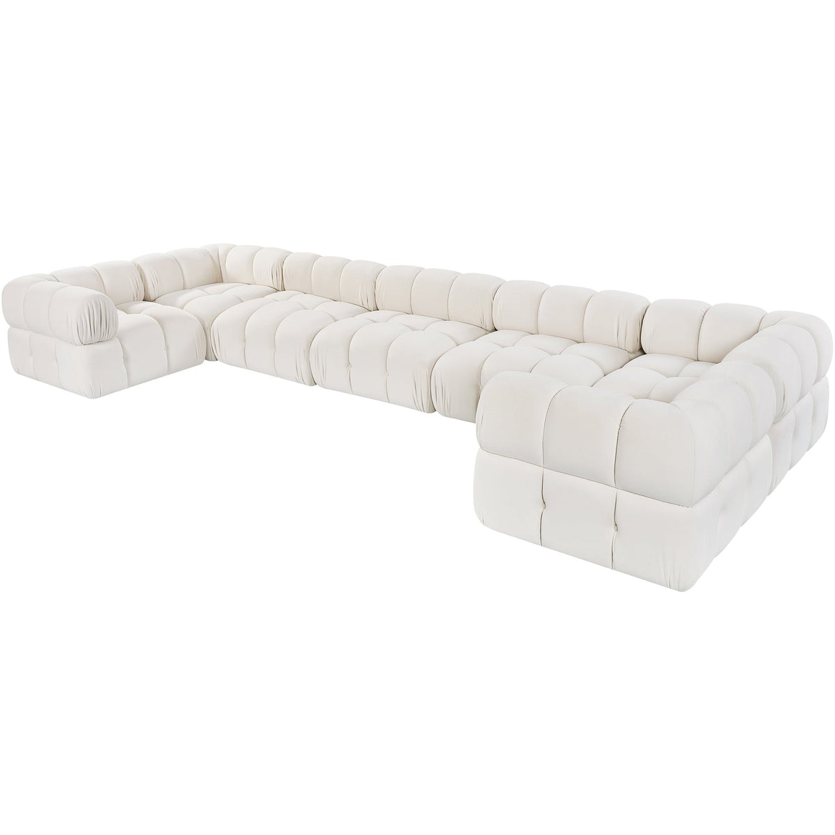 Orin Cream Velvet Performance Fabric Upholstered 7 Piece Modular Sectional Sofa
