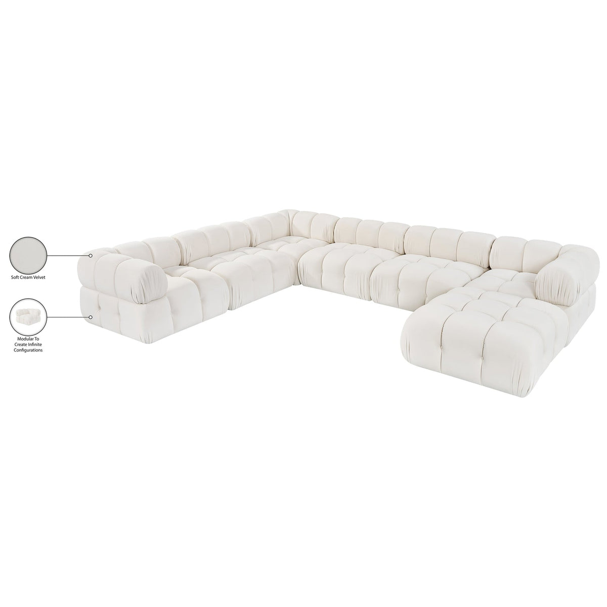 Orin Cream Velvet Performance Fabric Upholstered 7 Piece Modular Sectional Sofa