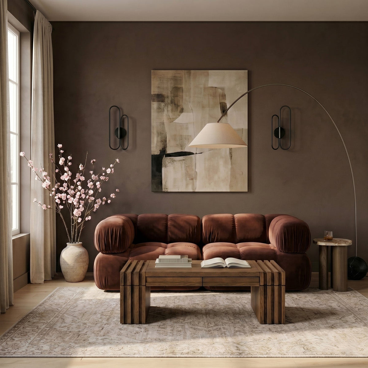 Orin Rose Velvet Performance Fabric Upholstered 2 Piece Modular Sofa