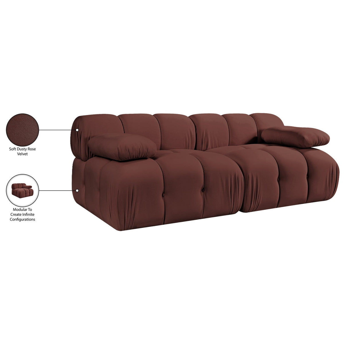 Orin Rose Velvet Performance Fabric Upholstered 2 Piece Modular Sofa