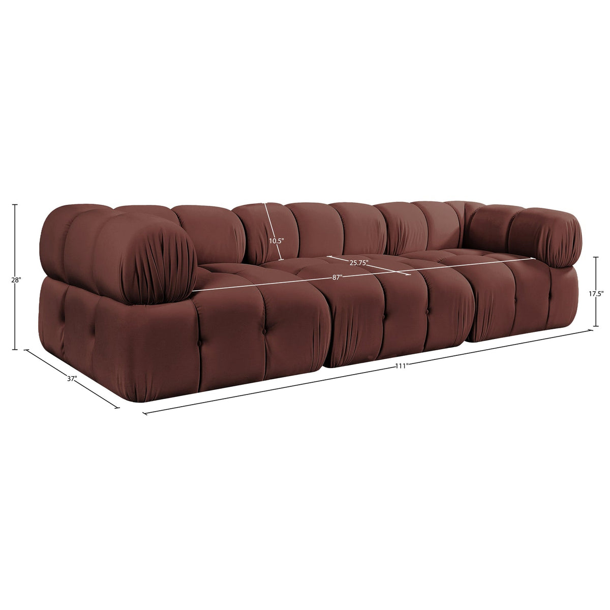 Orin Rose Velvet Performance Fabric Upholstered 3 Piece Modular Sofa