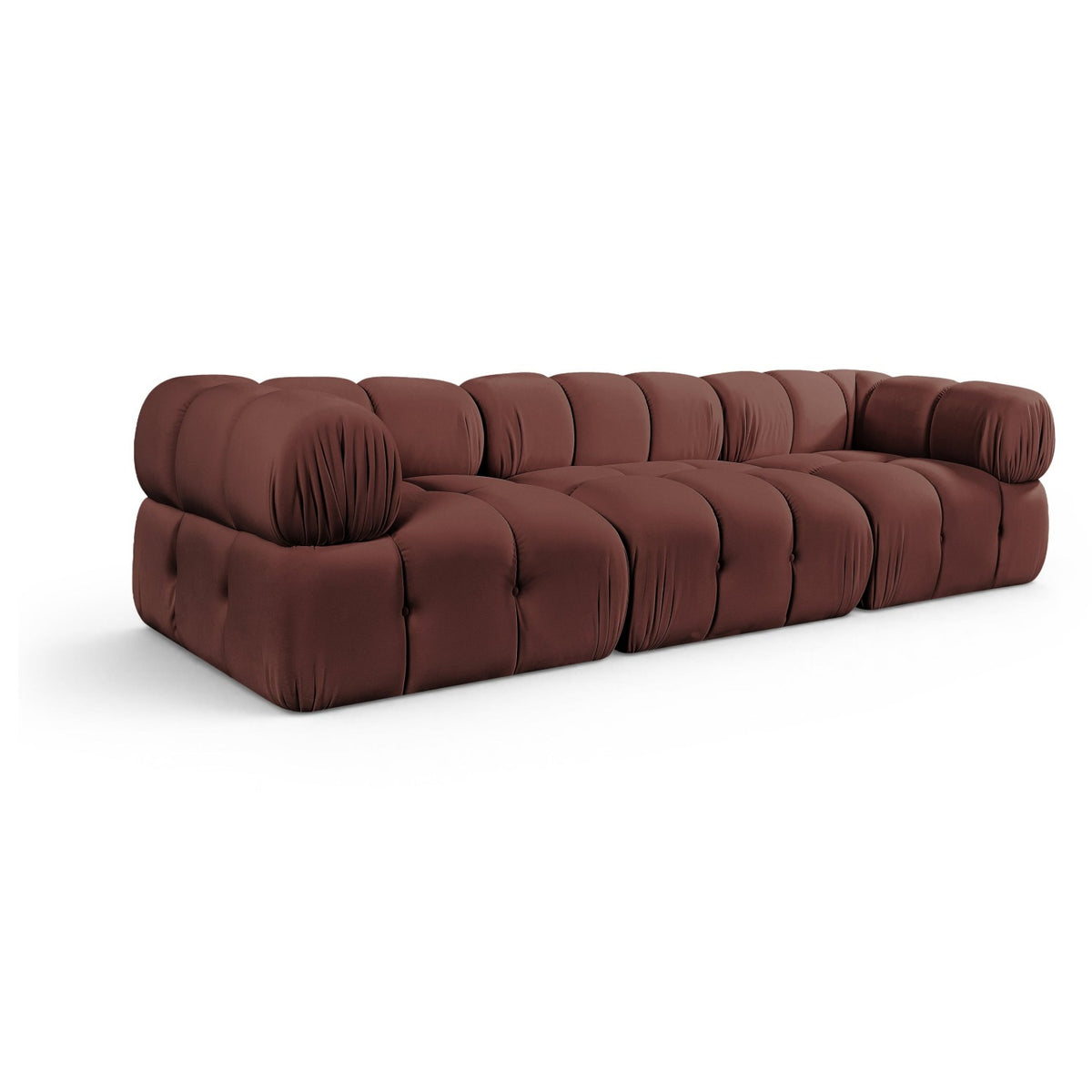 Orin Rose Velvet Performance Fabric Upholstered 3 pc. Modular Sofa in rose velvet, 111" wide, primary product view
