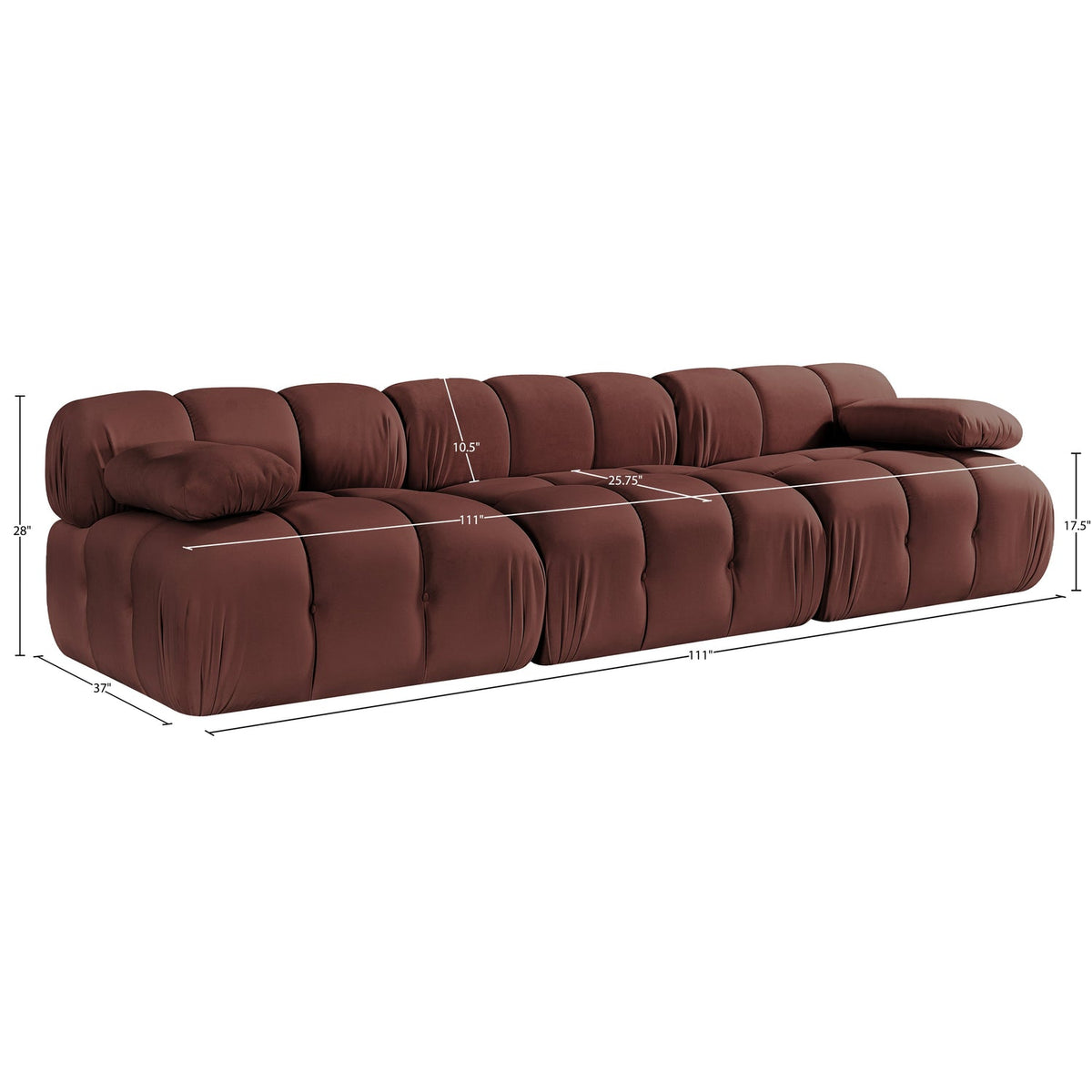 Orin Rose Velvet Performance Fabric Upholstered 3 Piece Modular Sofa