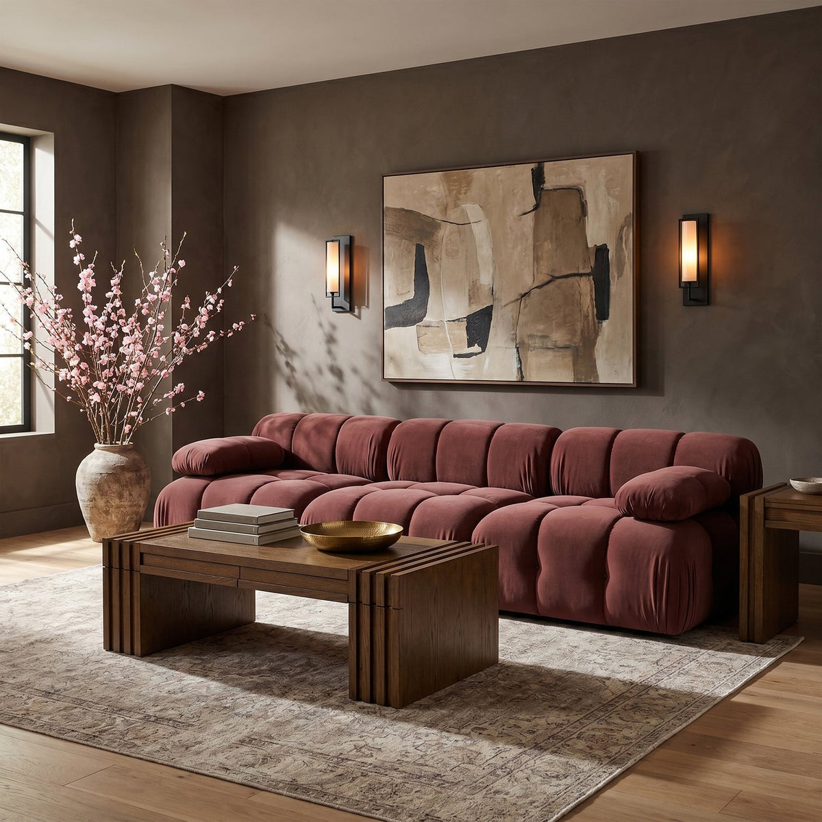 Orin Rose Velvet Performance Fabric Upholstered 3 Piece Modular Sofa
