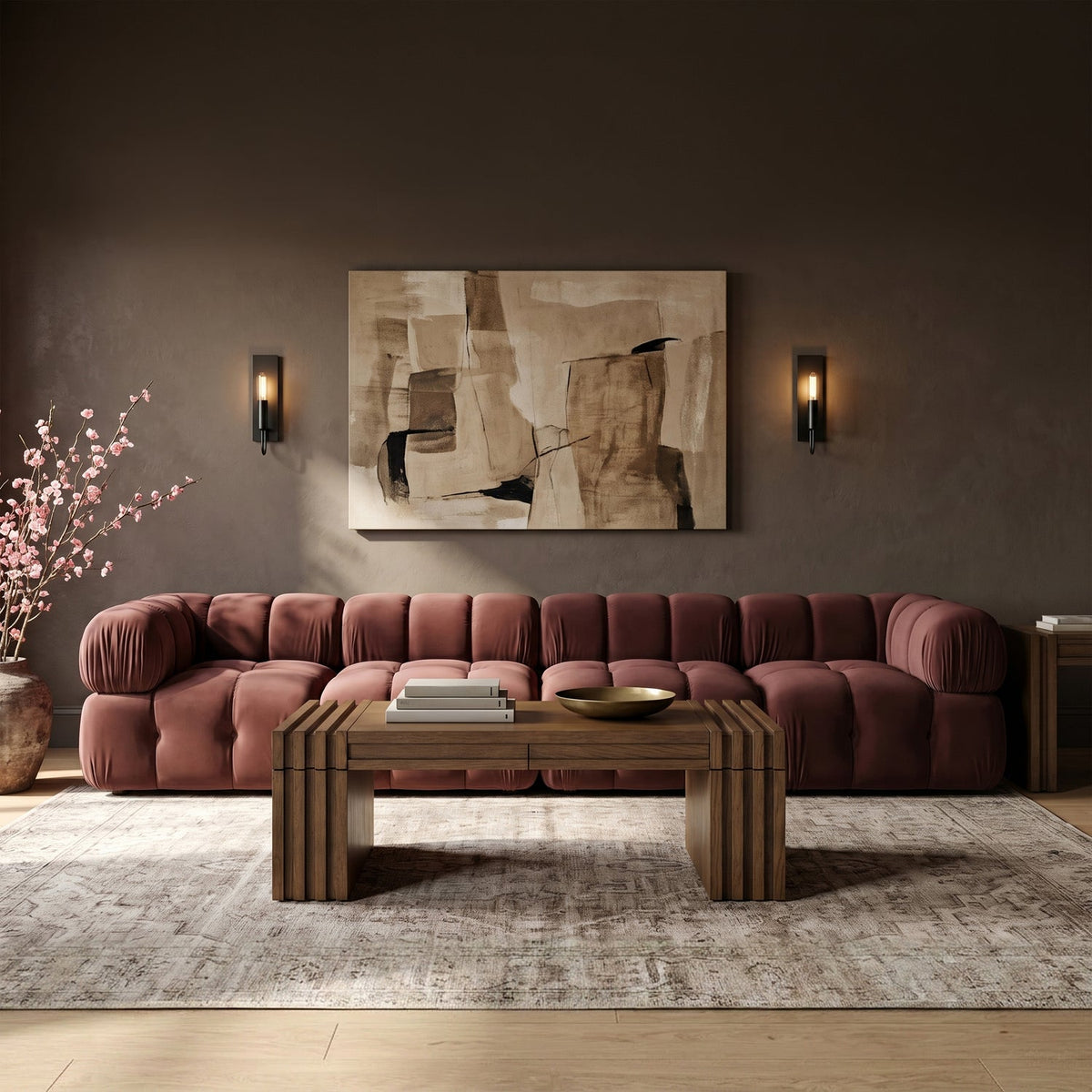 Orin Rose Velvet Performance Fabric Upholstered 4 Piece Modular Sofa