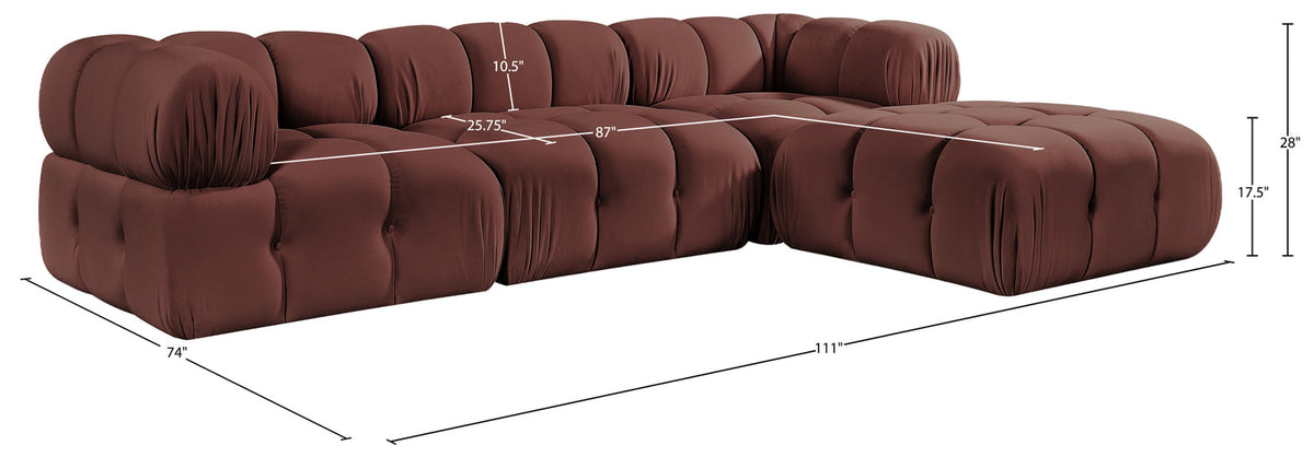 Orin Rose Velvet Performance Fabric Upholstered 4 Piece Modular Sectional Sofa