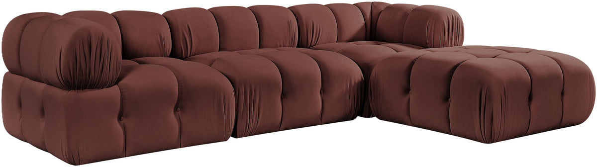 Orin Rose Velvet Performance Fabric Upholstered 4 Piece Modular Sectional Sofa