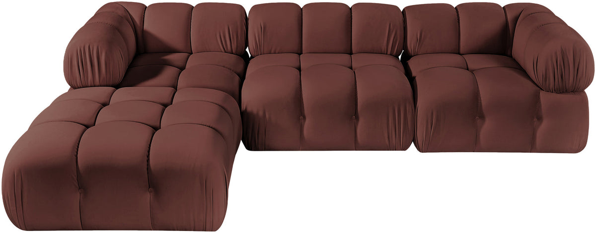 Orin Rose Velvet Performance Fabric Upholstered 4 Piece Modular Sectional Sofa