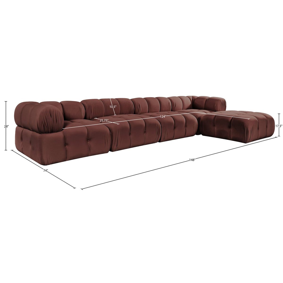 Orin Rose Velvet Performance Fabric Upholstered 5 Piece Modular Sectional Sofa