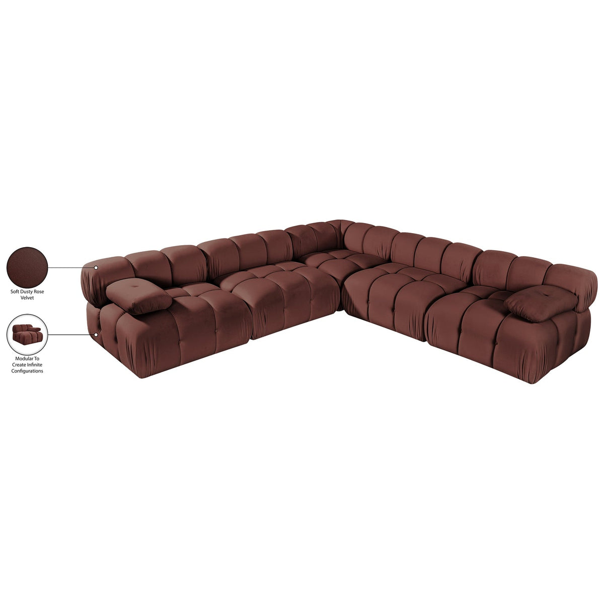 Orin Rose Velvet Performance Fabric Upholstered 5 Piece Modular Sectional Sofa