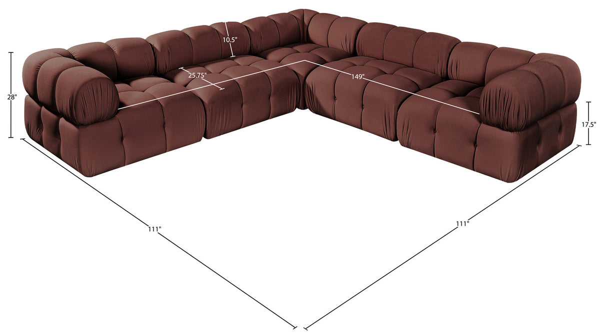 Orin Rose Velvet Performance Fabric Upholstered 5 Piece Modular Sectional Sofa